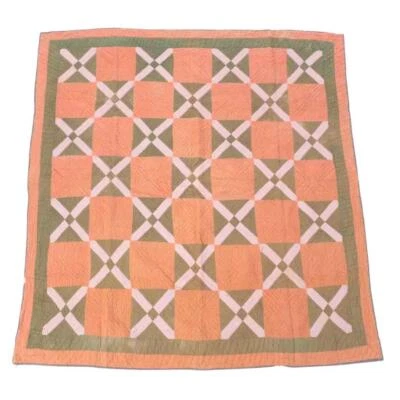 ANTIQUE QUILT - X BLOCK PATTERN - NEW ENGLAND - HAND SEWN - 80" X 87" - DOUBLE - Image 1 of 2