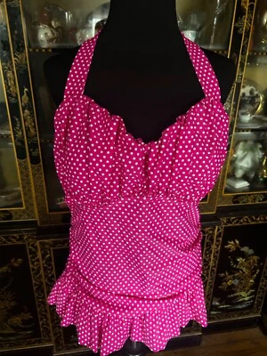 Joe Boxer Sweatheart Escote Halter Vestido de Baño Rosa Caramelo Lunares Volantes 2X Foto 1 de 4