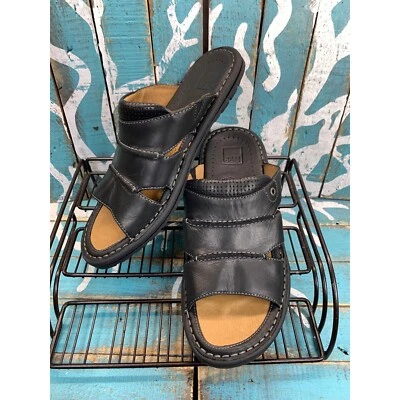 Johnston & Murphy 男式 9M 黑色皮革拖鞋凉鞋懒人平底鞋休闲 — 第 1/4 张图片