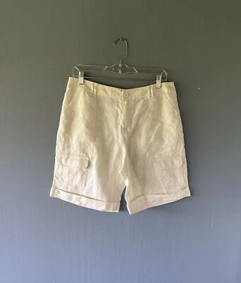 Shorts cargo feminino Coldwater Creek 100% linho tamanho M longo branco creme claro - Imagem 1 de 4