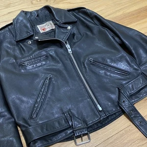 Chaqueta de motociclista de cuero negra vintage Sears Leather Shop para mujer 16 - Imagen 1 de 8