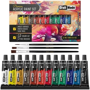 Acrylic Paint Set - 12 Vibrant 12ml Colors for All Crafts - Picture 1 of 8