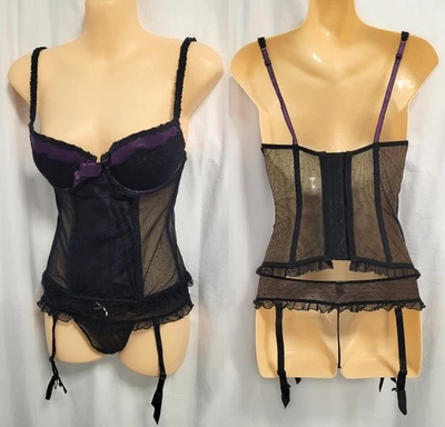 Corsé Secret Love Negro Encaje Púrpura Talla 10B32B Victoria’s Secret Tanga Talla S Foto 1 de 4