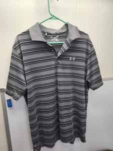 Under Armour Men's HeatGear Gold Polo Size Large Black with Gray Stripes - Picture 1 of 7