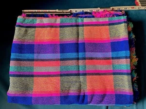 Lightweight picnic blanket shawl fabric multi neon plaid 44x60 wool - Picture 1 of 1
