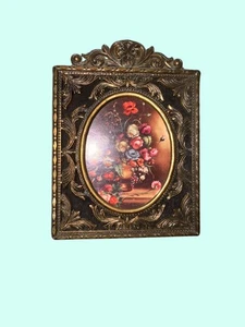 Vintage verzierter Gold Metallrahmen Blumendruck Italien 5x4" - Bild 1 von 5