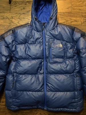 The North Face 700 Men’s 2 Tone Blue Goose Down Puffer Jacket 2XL Hooded 2010 - Image 1 of 4