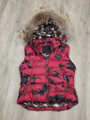 Philipp Plein Couture Edición Limitada Plumón Puffer Rojo y Negro Camuflaje Mujer Talla XXL  Foto 1 de 4