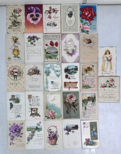 Antique Postcard Lot Of 27 Birthday Greetings Embossed Early 1900s Edwardian - Foto 1 di 23