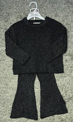 Jessica Simpson Niñas Pequeñas 2T Negro Metálico 4 Ranuras Conjunto de Camisa y Pantalones 2 piezas Nuevo con Etiquetas Foto 1 de 4