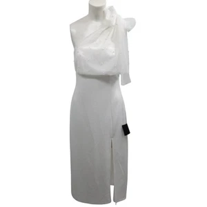 Lulus White Elegant Indication Mesh Pearl One-Shoulder Midi Dress Size L Wedding - Picture 1 of 12