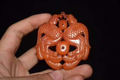 Colgante amuleto feng shui pájaro fénix tallado jade antiguo dinastía China Foto 1 de 4