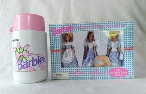 Vintage Barbie 1990 Thermos & Little Debbie 3 Mini Barbies Hat Blue Gingham 1997 - Picture 1 of 20
