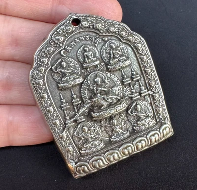 Old Chinese Tibetan Buddhism White Lima copper five Bodhisattva Manjusri endant - Image 1 of 4