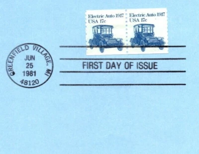 USPS FDC Souvenir Sheet Electric Auto 1917 2 Regular Coil Stamps Scott #1906 - Image 1 of 2
