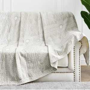 NEW Anthropologie Boho Knit Abstract Throw Blanket Bedspread Quilt - 80" x 60" - Picture 1 of 5