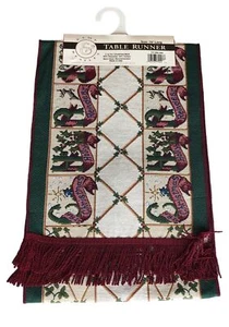 Kemp Beatley Embroidered Christmas Table Runner 70" Long Red Green Holiday Decor - Picture 1 of 7