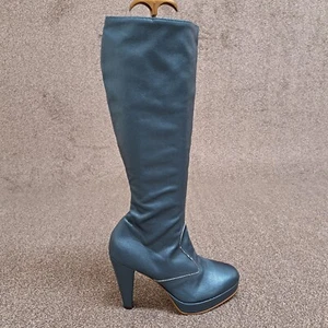 Izzy Lane GoGo Stiefel UK 6 Metallic Teal Green Canvas Vegan Handmade 4,25" Absatz - Bild 1 von 13