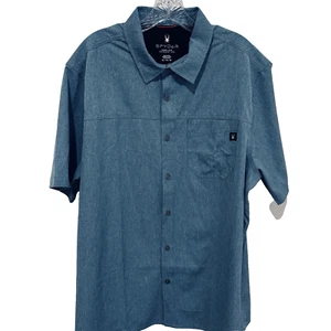 Spyder Men's Size XL Blue Button Down Shirt Short Sleeve Polyester Blend - Picture 1 of 10