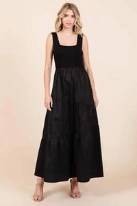 Mittoshop Mixed Knit Tiered Square Neck Cami Maxi Dress in Black NWT - Picture 1 of 6
