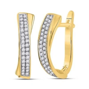 10K YELLOW GOLD ROUND DIAMOND HOOP EARRINGS 1/6 CTTW - Picture 1 of 1