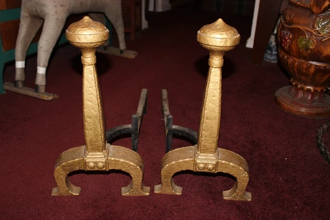 Antique Howes Boston Arts & Crafts Andirons 1921 Mission Andirons Pair Cover