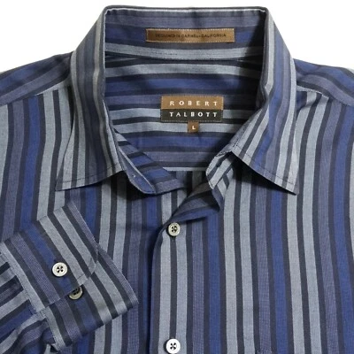 CAMISA ROBERT TALBOTT HOMBRE L HERMOSA AZUL GRIS JACQUARD TELA A RAYAS CARMEL Foto 1 de 4