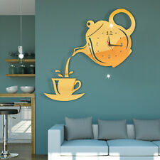 DIY Acrylic Coffee Cup Teapot 3D Wall Clock Decorative Kitchen Wall Clocks De MM
