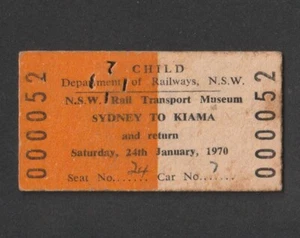 VINTAGE 1970s NSW RAIL TRANSPORT MUSEUM SYDNEY TO KIAMA & RETURN TRAIN TICKET - Picture 1 of 2