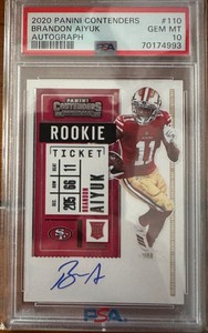 2020 Panini Contenders Brandon Aiyuk Auto Rookie Ticket - PSA 10 - ON CARD AUTO!