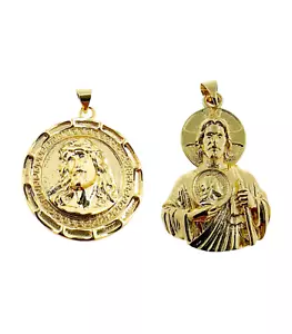 Vintage Medal Jesus Pendant CZ Zircon Metal Amulet Geometric Necklace - Picture 1 of 8
