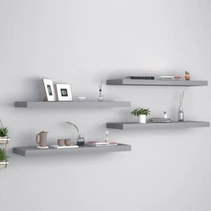 Wall Shelf Set of 4 Grey Honeycomb MDF, metal 31.5 x 9.3 in - Picture 1 of 8