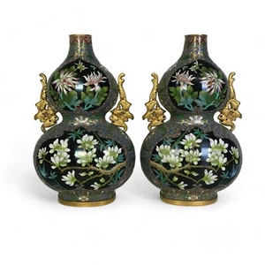 Pair of Chinese Cloisonne Double Gourd Vases - Picture 1 of 8