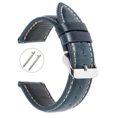 18mm 19mm 20mm 21mm 22mm Men's Genuine Leather Watch Strap Band Quick Release - Image 1 of 4