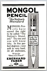 PRINT AD 1923 Eberhard Faber Mongol Pencil 482 Nation's Standard SMALL 3 x 4 - Imagen 1 de 3