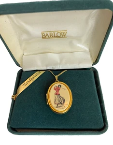 Vtg Stephen Barlow Hand Painted Locket 24" Necklace Woman Golfer New Gold tone - Picture 1 of 4