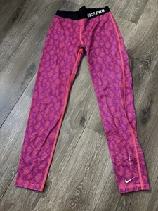 Nike Pro Girls Pink/Purple Leggings with Black Waistband Size Large (14/16) - Picture 1 of 4
