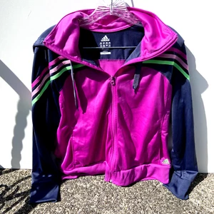 Adidas Climalite Full Zip Jacket Pink Gray Zipper Pockets XL Women Hooded - Picture 1 of 12