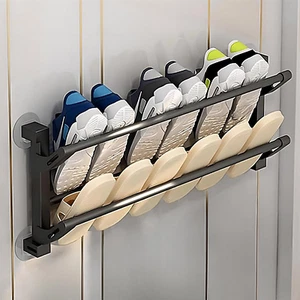 HMAKGG 2 Ebenen Schuhregal Wand Ohne Bohren, Schuhhalter Wandmontage Faltbar, Sc - Bild 1 von 12