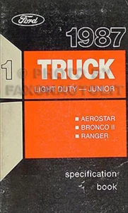 1987 Ford Servizio Specifiche Libro Ranger BRONCO II Aerostar OEM Manuale - Foto 1 di 1