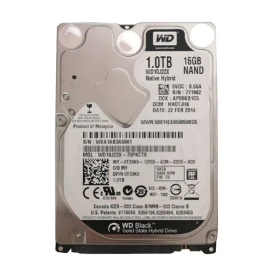 WD Black 1TB WD10J22X-75PKCT0 16GB SSD NAND SATA 2.5" Solid State Hybrid Drive - Image 1 of 4