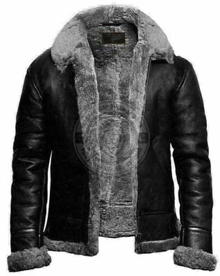 Men's RAF B3 Sheep Skin Leather Jacket Fur Bomber Aviator Pilot Flying Coat NF55 - Image 1 of 2