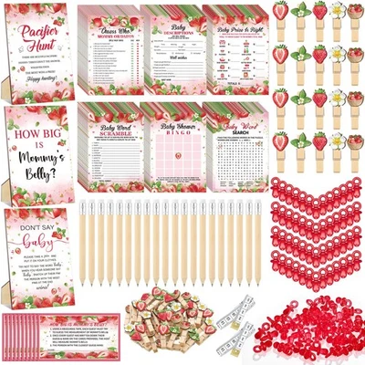 Sherr 476 件装草莓婴儿淋浴游戏 6 套活动卡安抚奶嘴 H... — 第 1/4 张图片