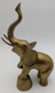 Estatuilla de elefante de latón vintage tronco en tambor 2,13 lb 11 1/2" x 7" x 5" - Imagen 1 de 10