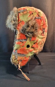 Dakota Dan Trapper Hunter orange Camouflage Mütze Kunstfell verstellbarer Riemen - Bild 1 von 10