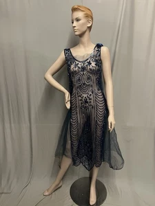 20er Jahre blaues Abendkleid mit Pailletten im Tabbard Style antikes Kleid - Bild 1 von 17