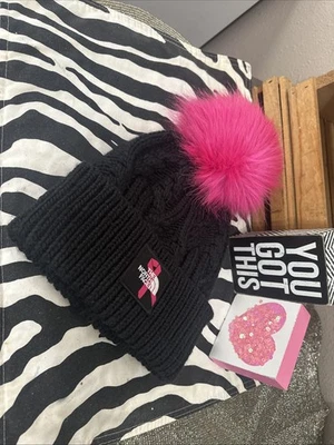 THE NORTH FACE Oh Mega Pink Ribbon Breast Cancer Logo Patch Beanie Hat EUC-MINT - Image 1 of 4