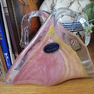 Vintage Murano Lavorazione Hand Blown Glass Pink Napkin Holder Vase Italy - Picture 1 of 4