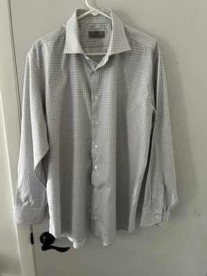 Canali  1934 Men’s Dress Shirt Cream Color W /Blue & Brown Graph Check Sz 18/46 - Image 1 of 4