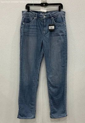 Eddie Bauer Women Blue Solid Flannel Lined Boyfriend Jeans Size 8 Midrise - Image 1 of 4